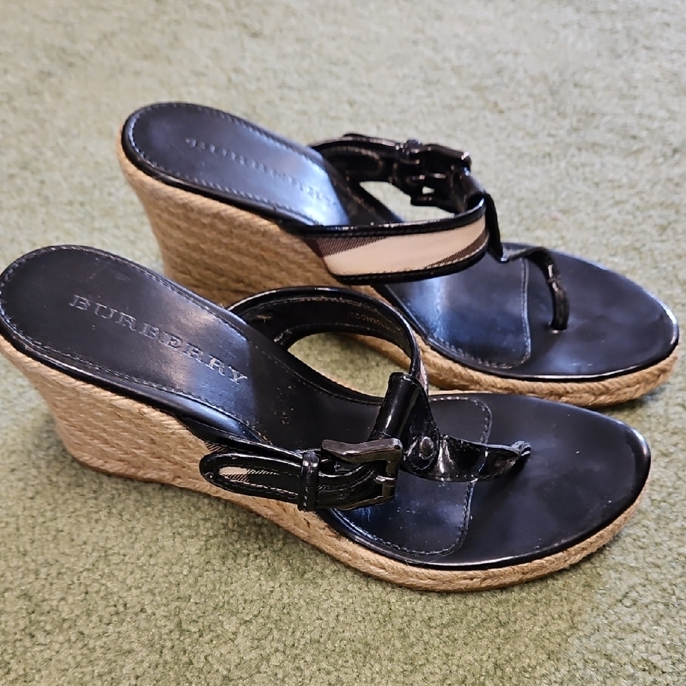 Burberry Black Wedge Sandals